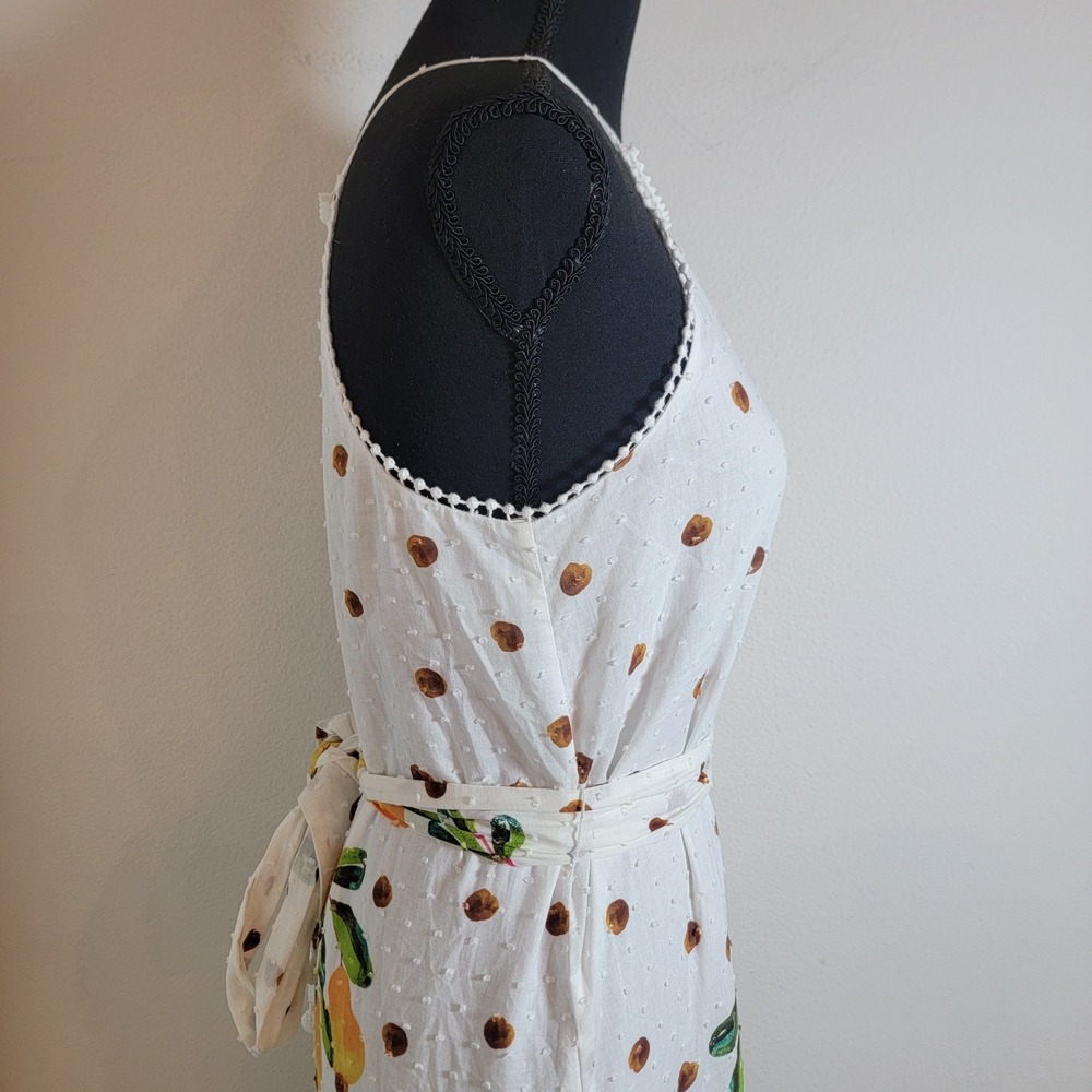 Farm Rio Women XS White Lemon Polka Dot Tiered Halter Maxi Dress Vacation Picnic - Picture 11 of 16